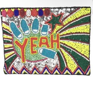 From St Xavier YEAH Beaded Clutch Pop Art Sequin Statement Bag Handcrafted